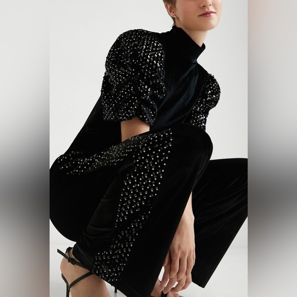 Desigual Corduroy Sequin Palazzo Wide-Leg Trousers 🖤sz Small - Picture 1 of 12